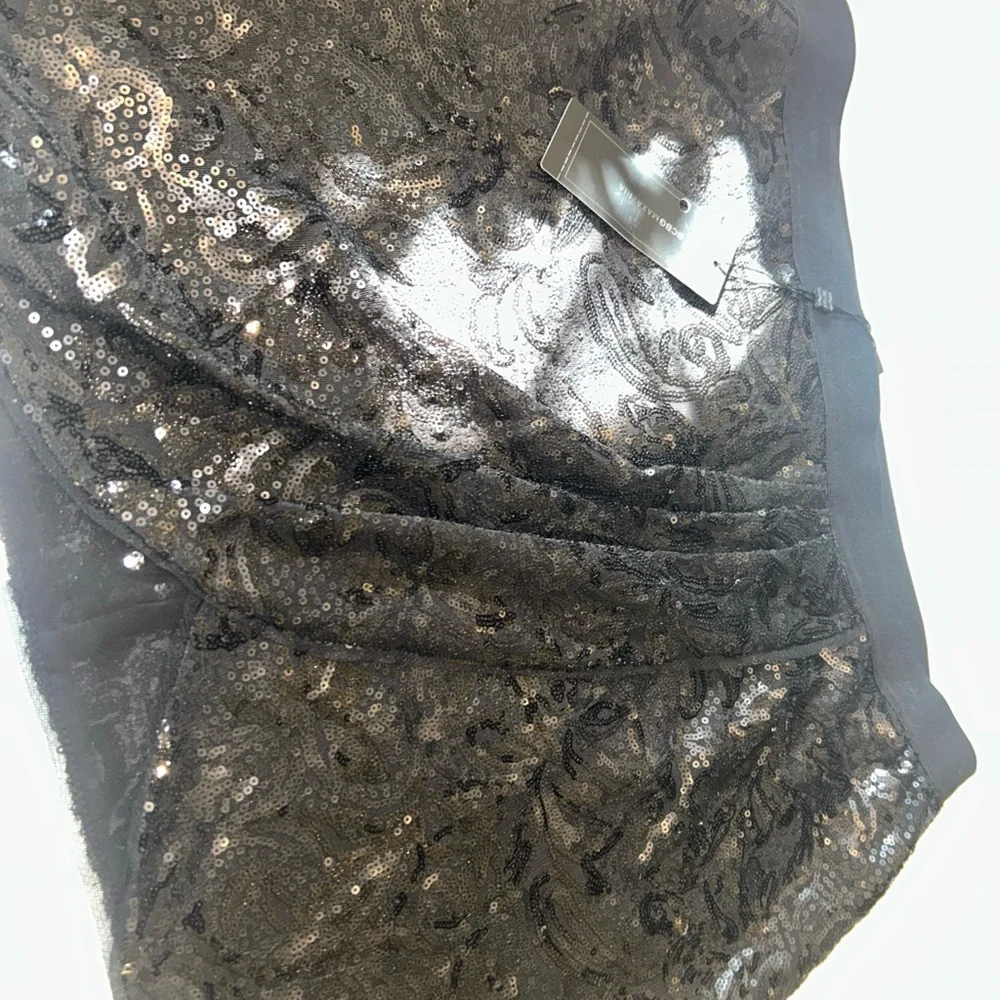 BCBGMAXAZRIA Joanne Sequin Wrap Black‎ Mini Skirt Women's Sz Large, NWT Holiday